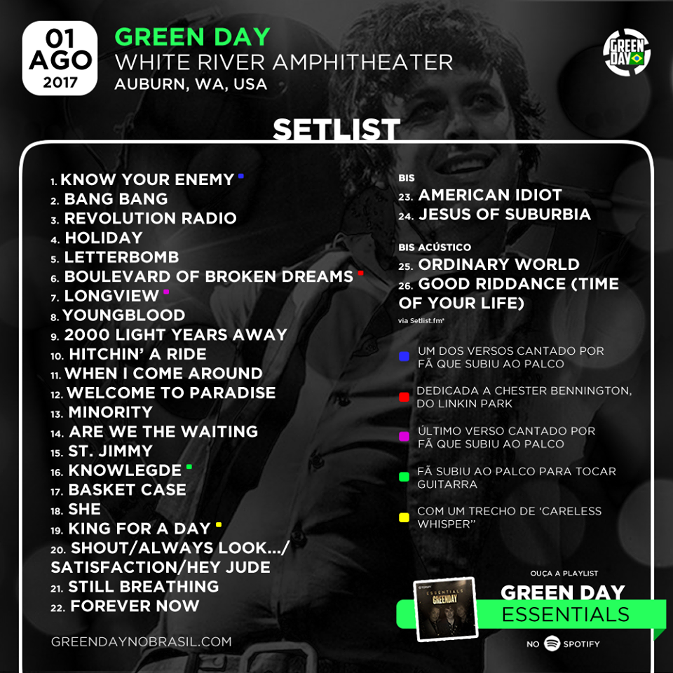 the green tour setlist
